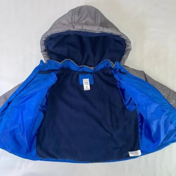 Carter's Boys Size 2T Puffer Jacket Hooded Fleece Lined Blue Gray - Picture 4 of 7